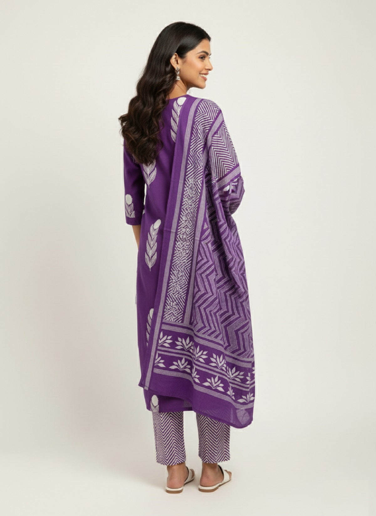 Light Blue Embroidered Cotton Kurta with Trousers & Dupatta