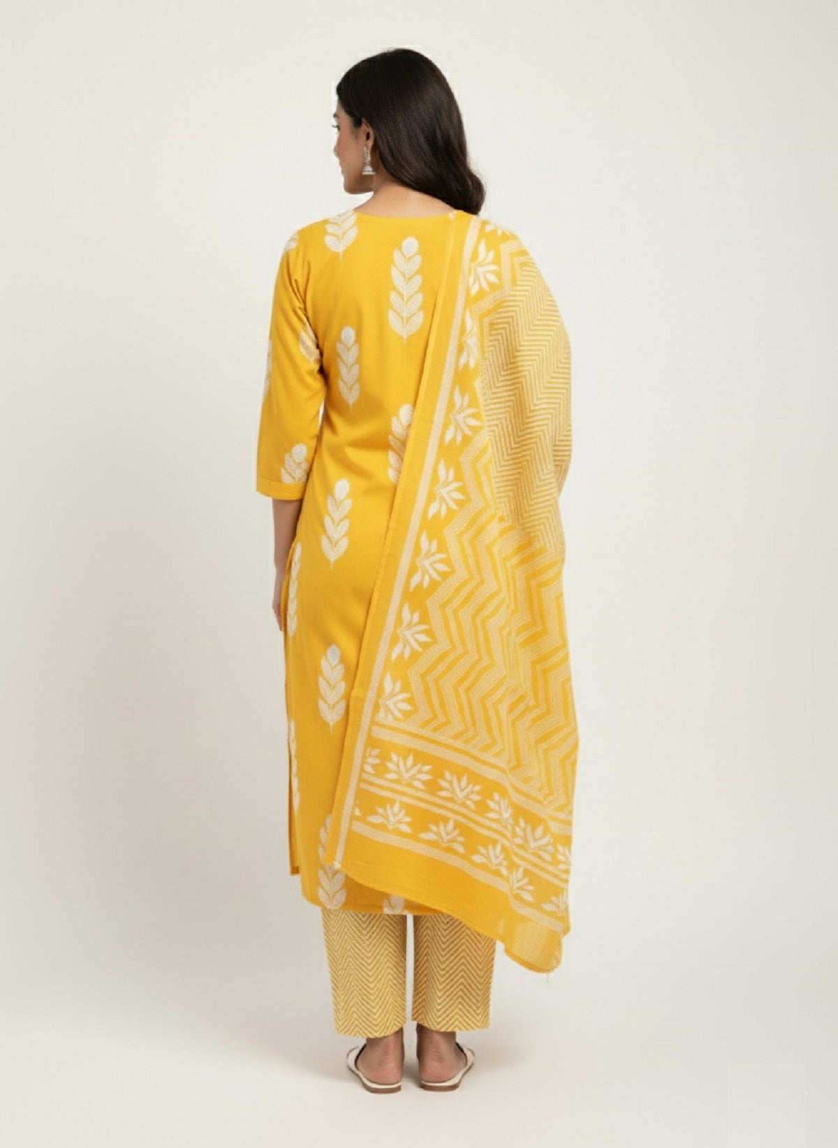 Green Embroidered Cotton Kurta with Trousers & Dupatta