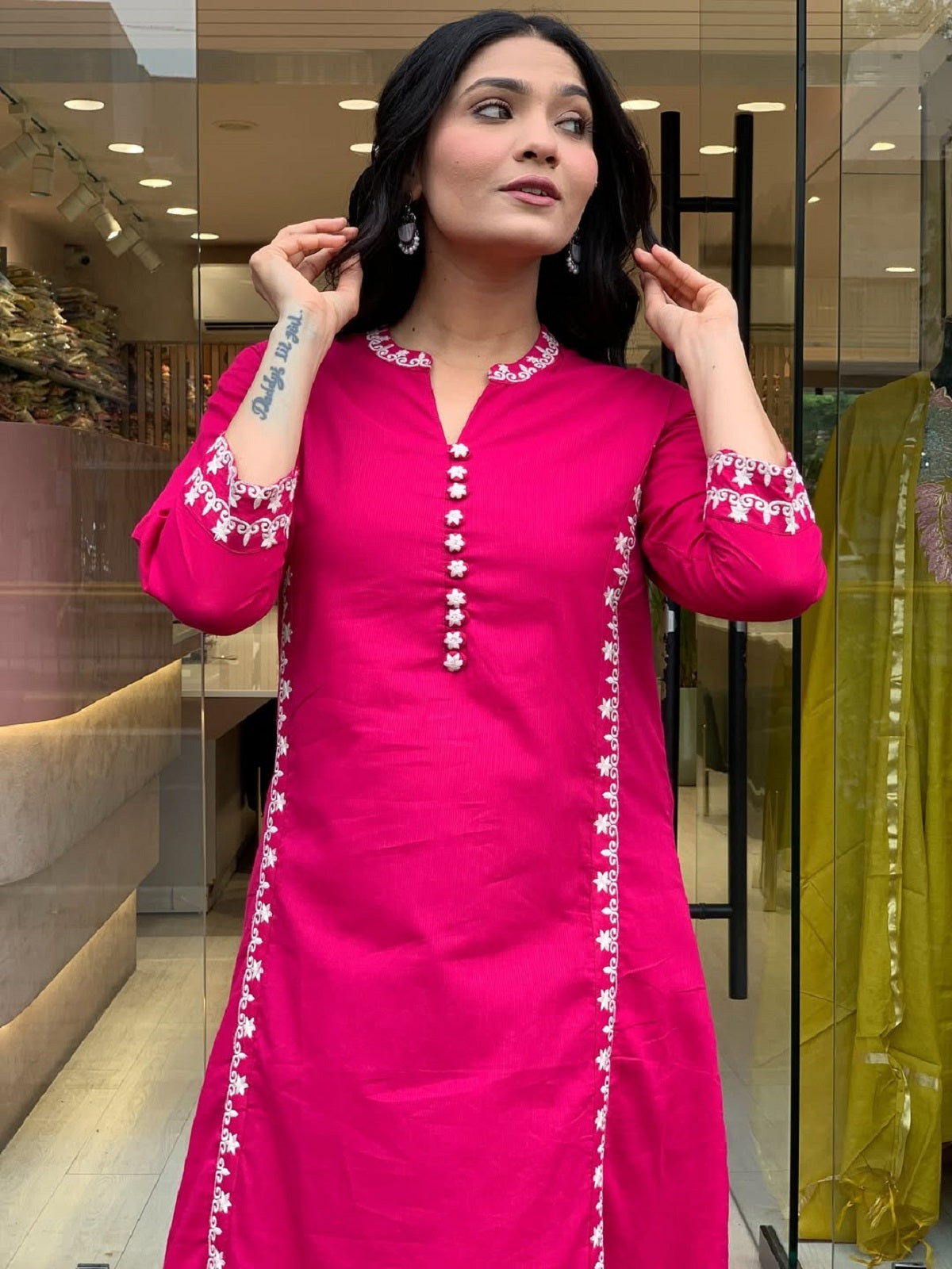 Embroidered Pure Cotton Kurta with Trousers & Dupatta