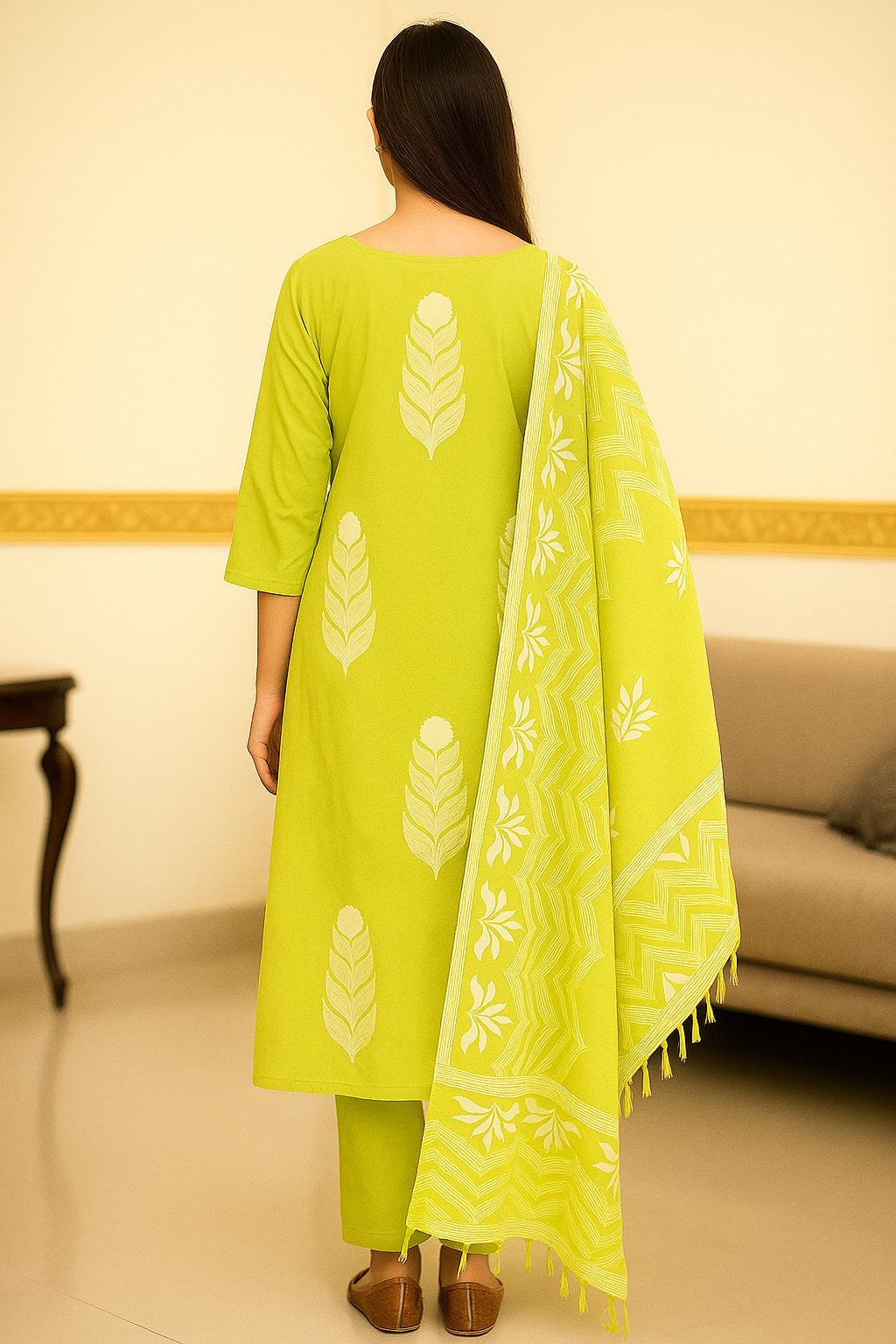 Purple Embroidered Cotton Kurta with Trousers & Dupatta