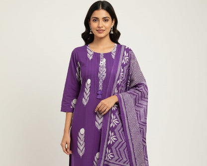 Green Embroidered Cotton Kurta with Trousers & Dupatta