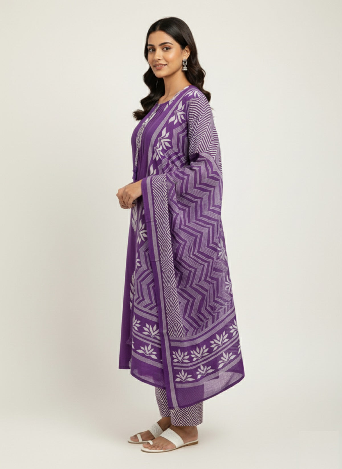 Green Embroidered Cotton Kurta with Trousers & Dupatta