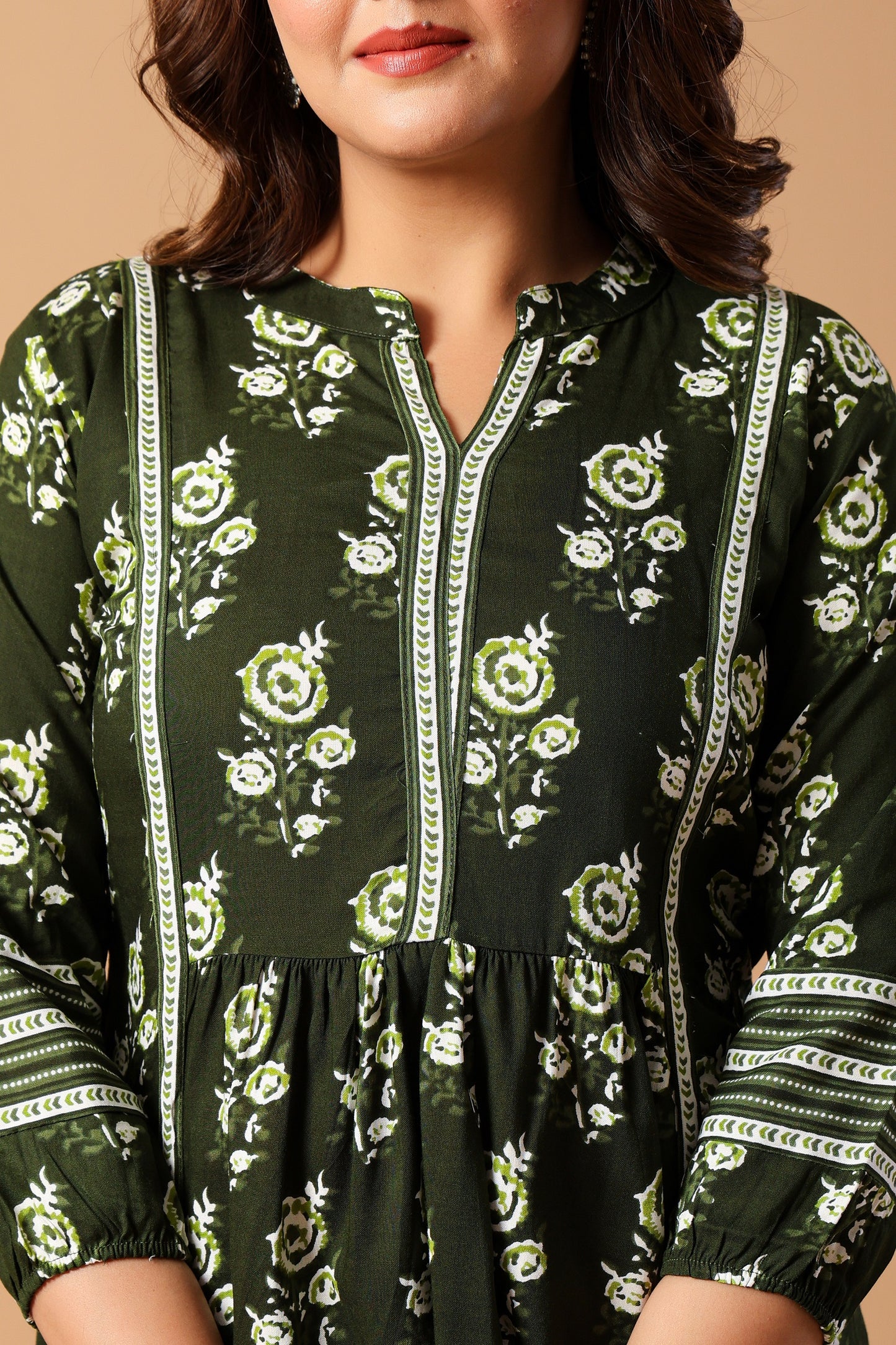 Blue Floral Print Mandarin Collar Top