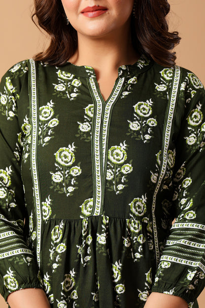 Blue Floral Print Mandarin Collar Top