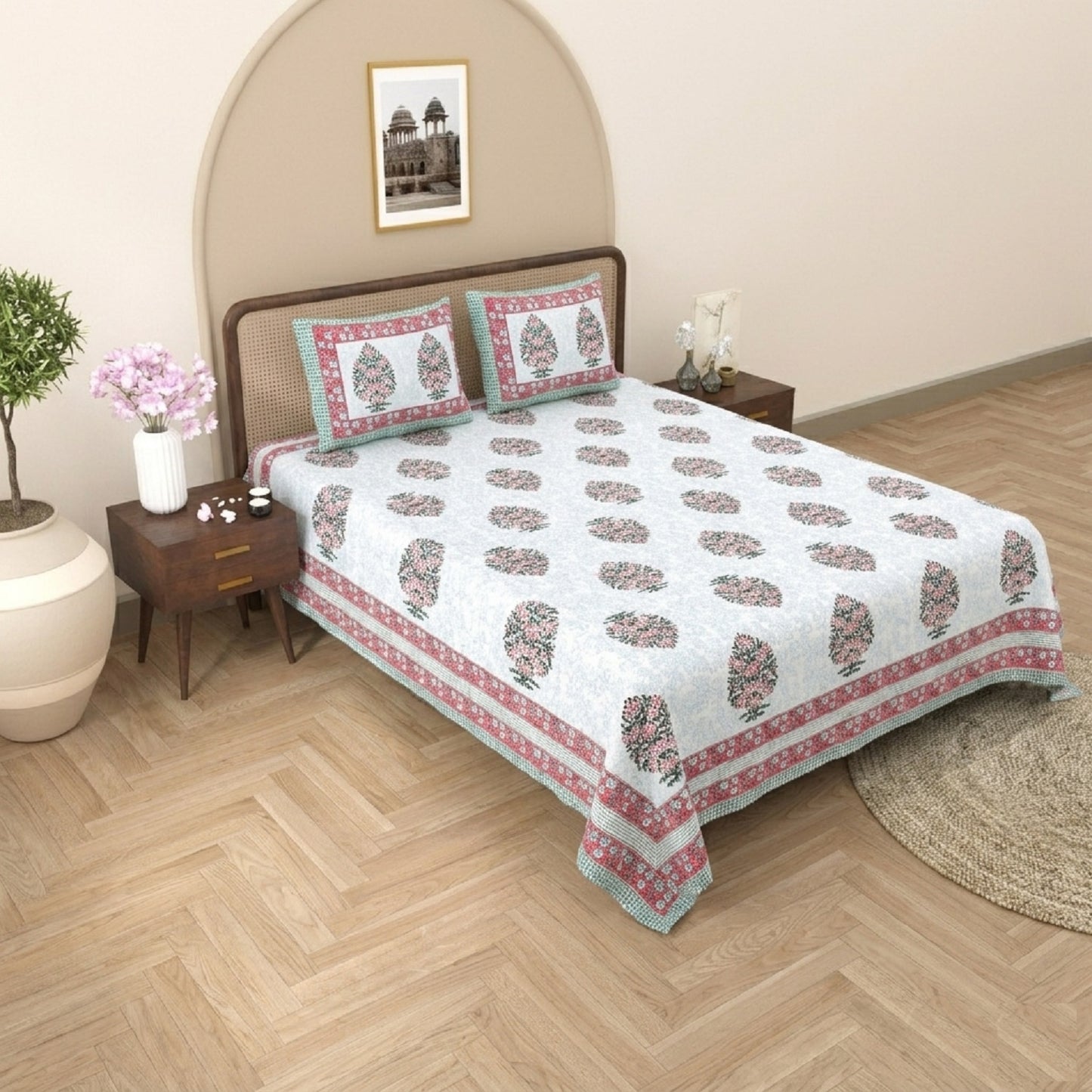 King Size 100% Cotton Double Bedsheet with 2 Pillow Covers