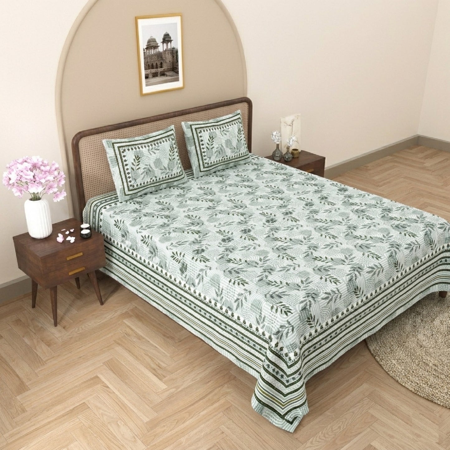 King Size 100% Cotton Double Bedsheet with 2 Pillow Covers