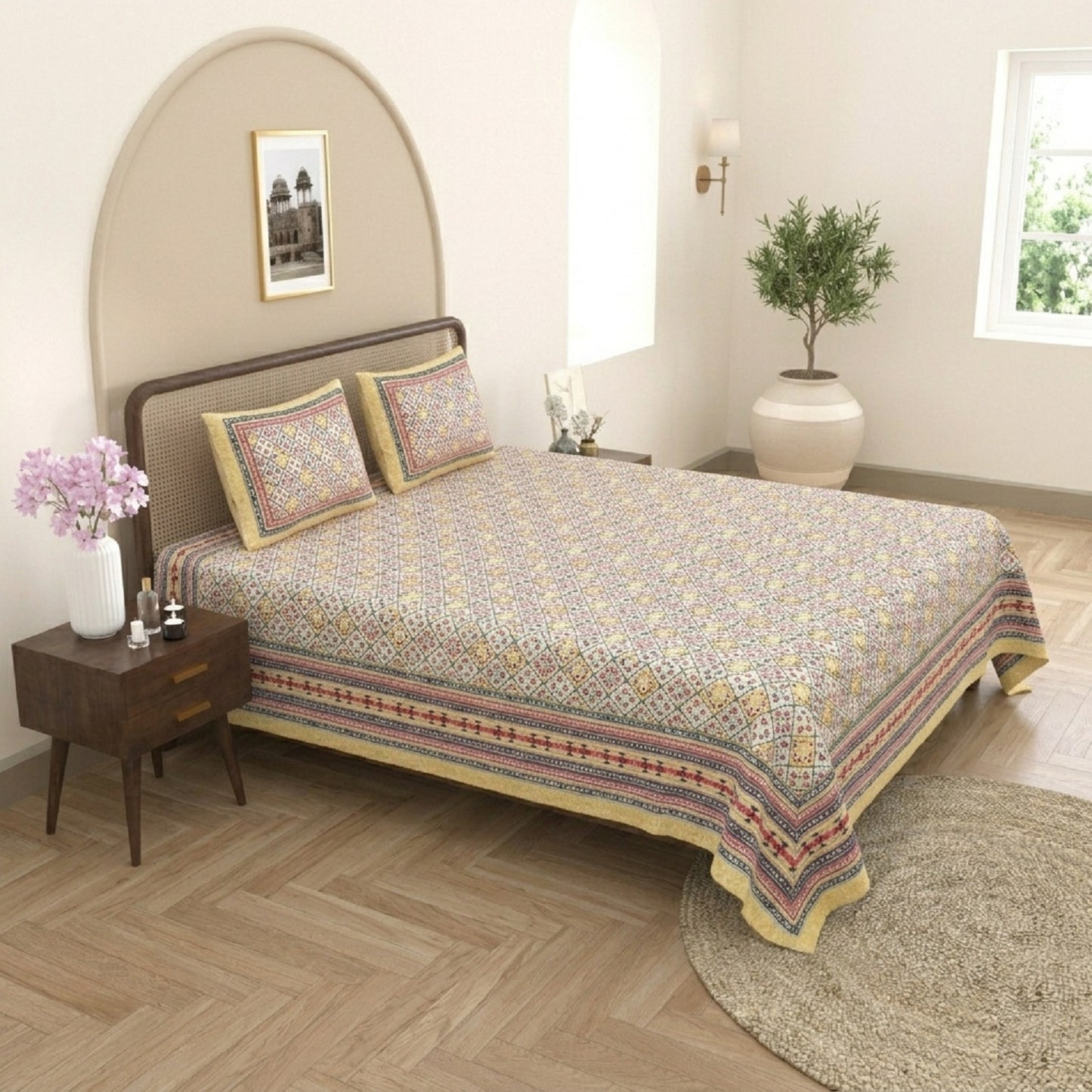 King Size 100% Cotton Double Bedsheet with 2 Pillow Covers