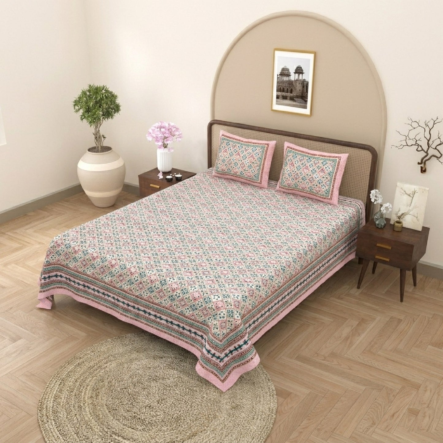 King Size 100% Cotton Double Bedsheet with 2 Pillow Covers
