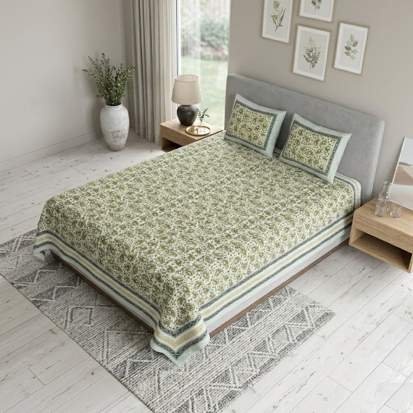 King Size 100% Cotton Double Bedsheet with 2 Pillow Covers