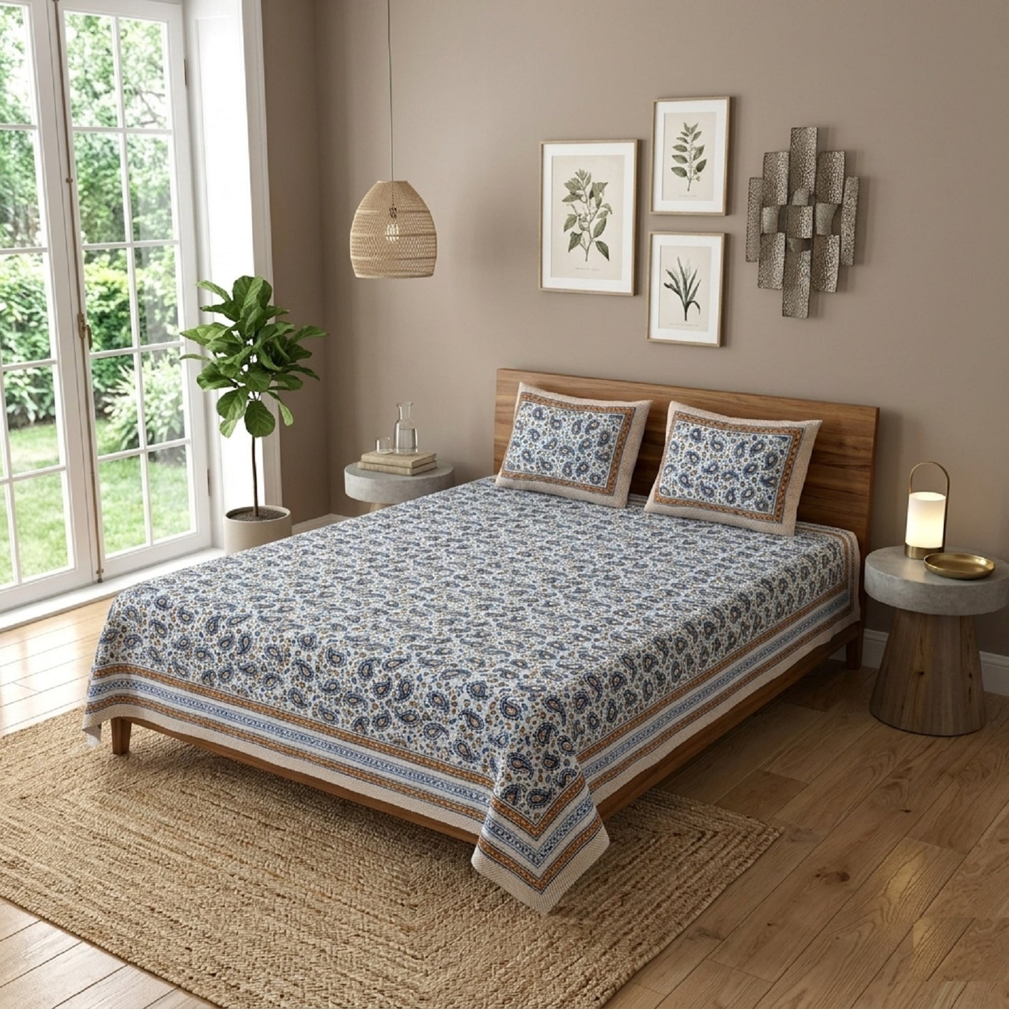 King Size 100% Cotton Double Bedsheet with 2 Pillow Covers