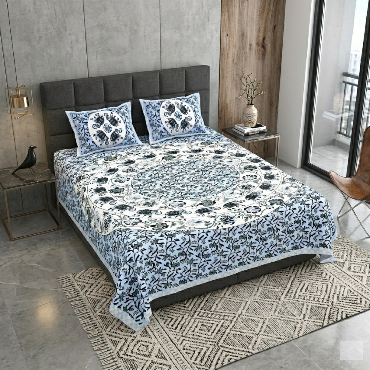 King Size 100% Cotton Double Bedsheet with 2 Pillow Covers