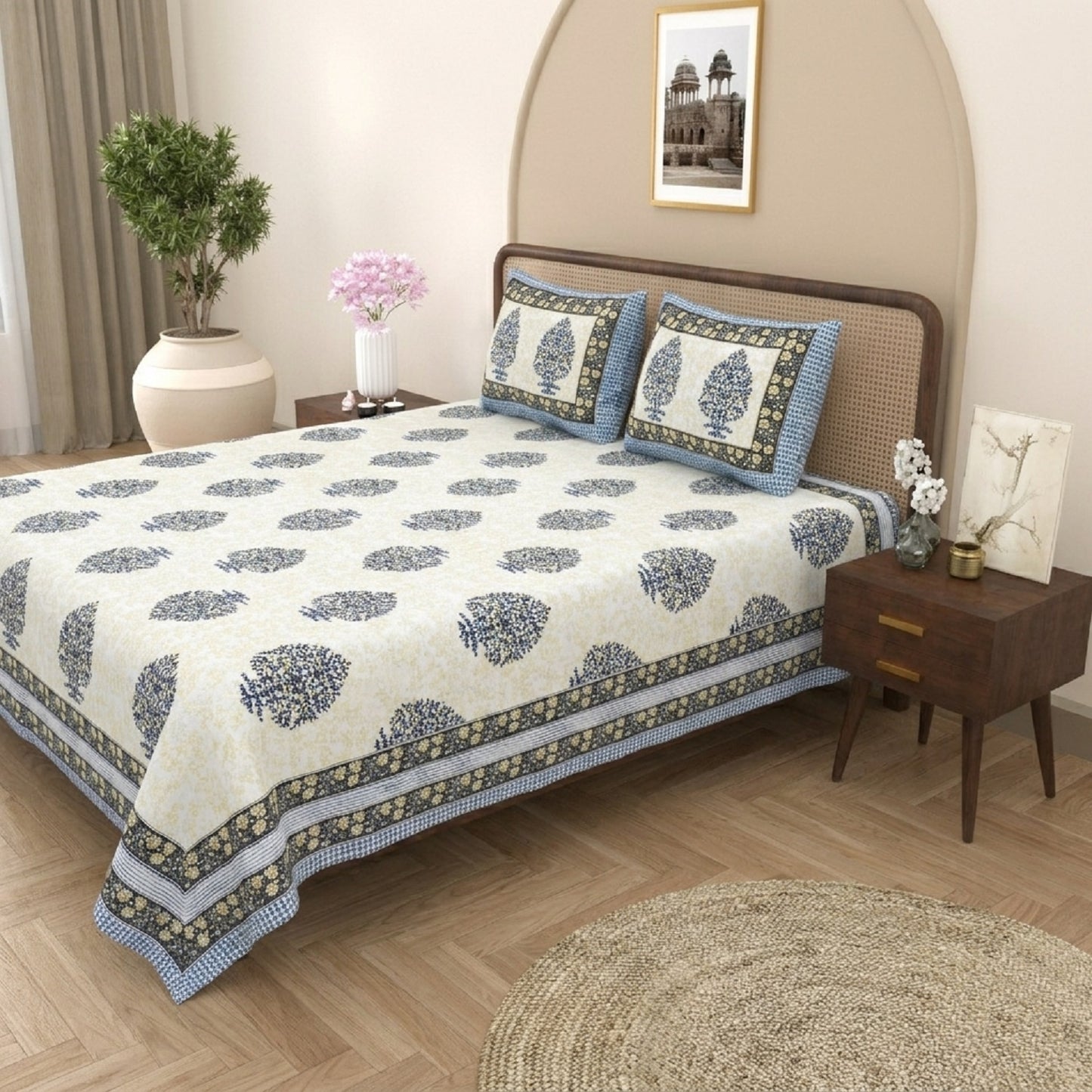 King Size 100% Cotton Double Bedsheet with 2 Pillow Covers