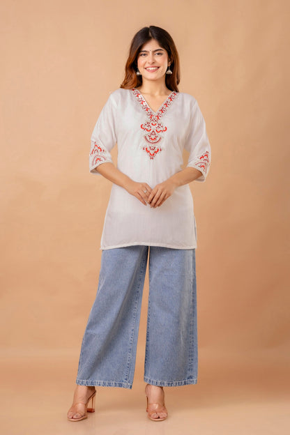 Yellow Embroidered Ethnic Top