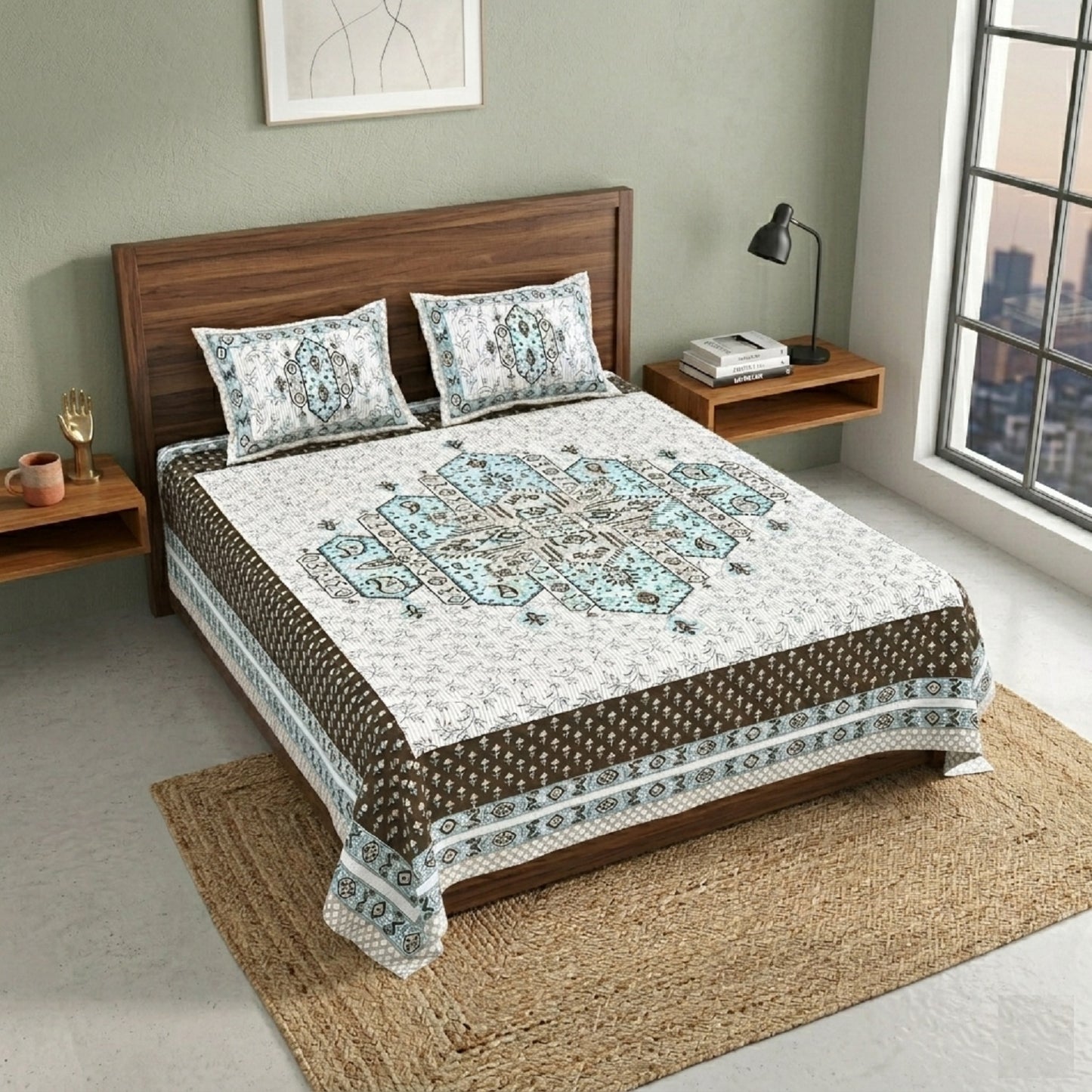 King Size 100% Cotton Double Bedsheet with 2 Pillow Covers