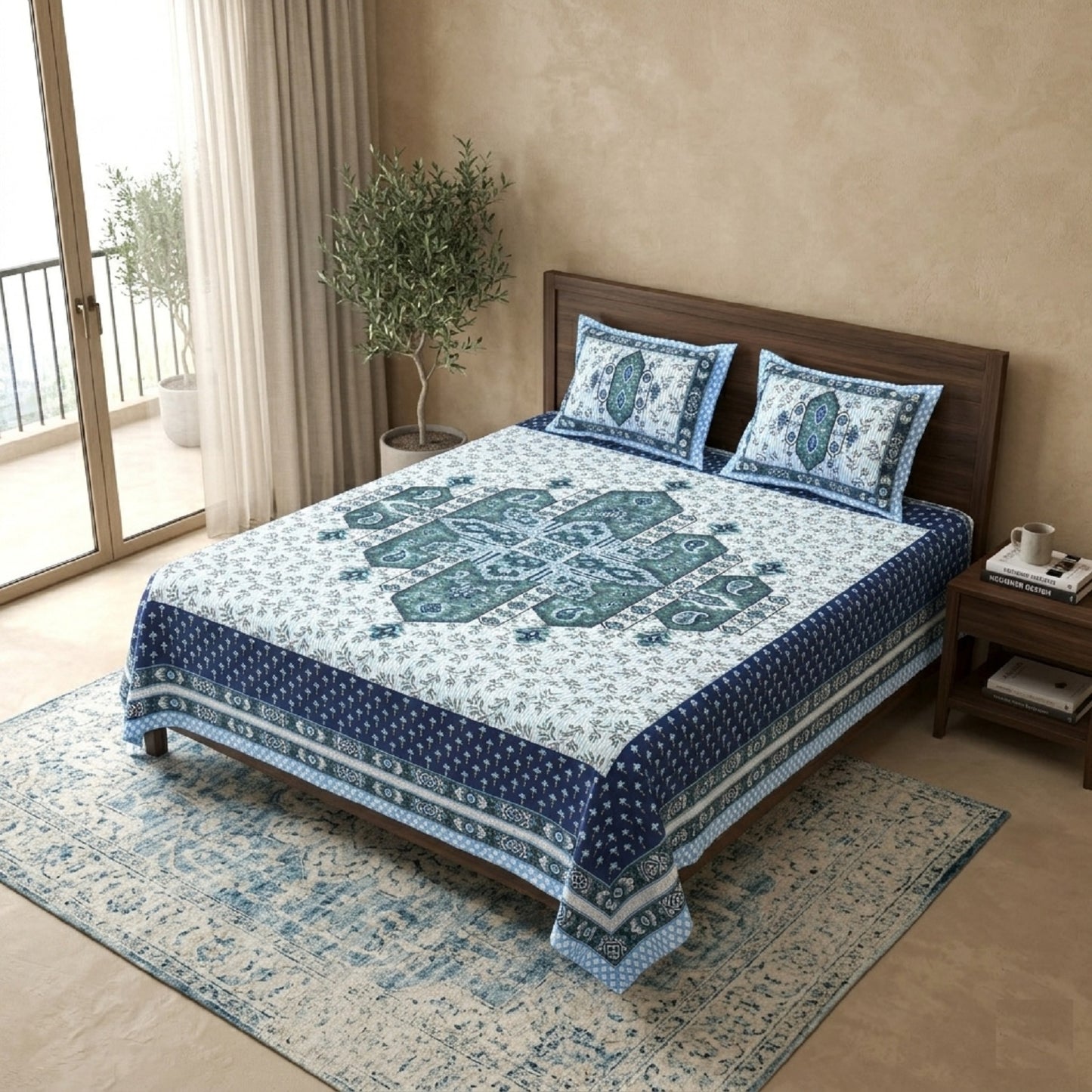 King Size 100% Cotton Double Bedsheet with 2 Pillow Covers