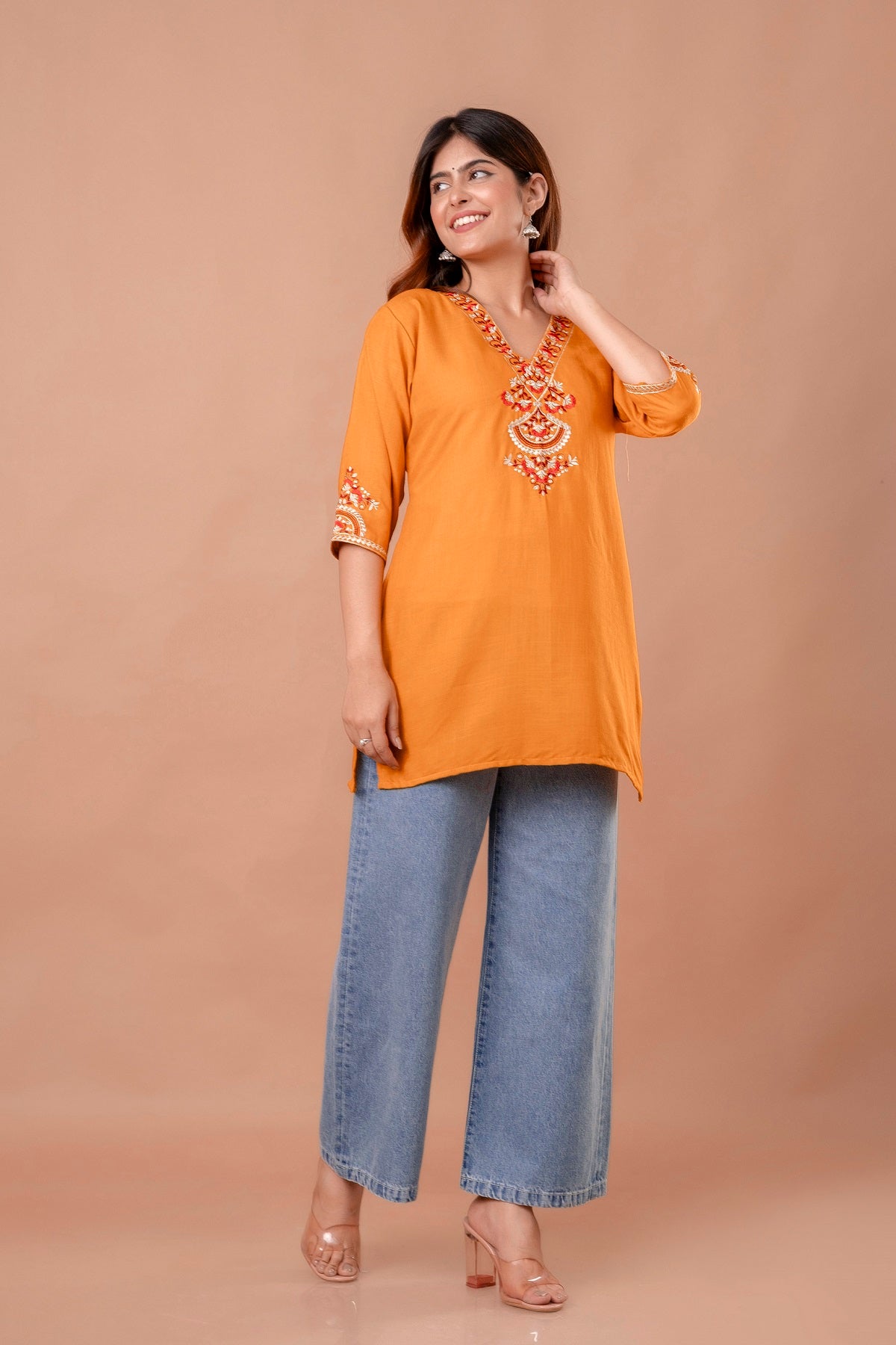 Yellow Embroidered Ethnic Top