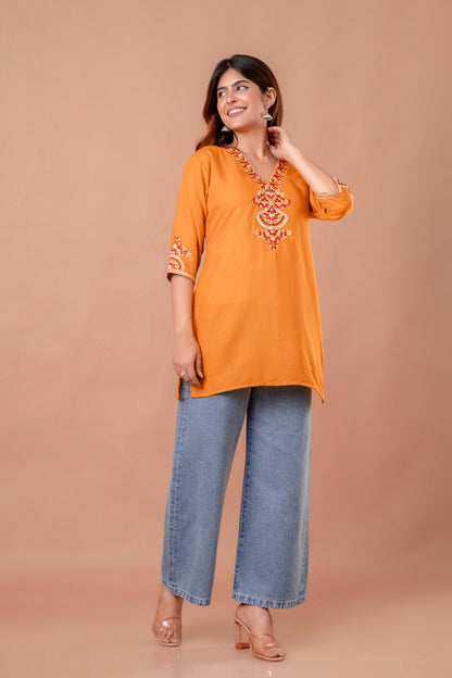 Yellow Embroidered Ethnic Top