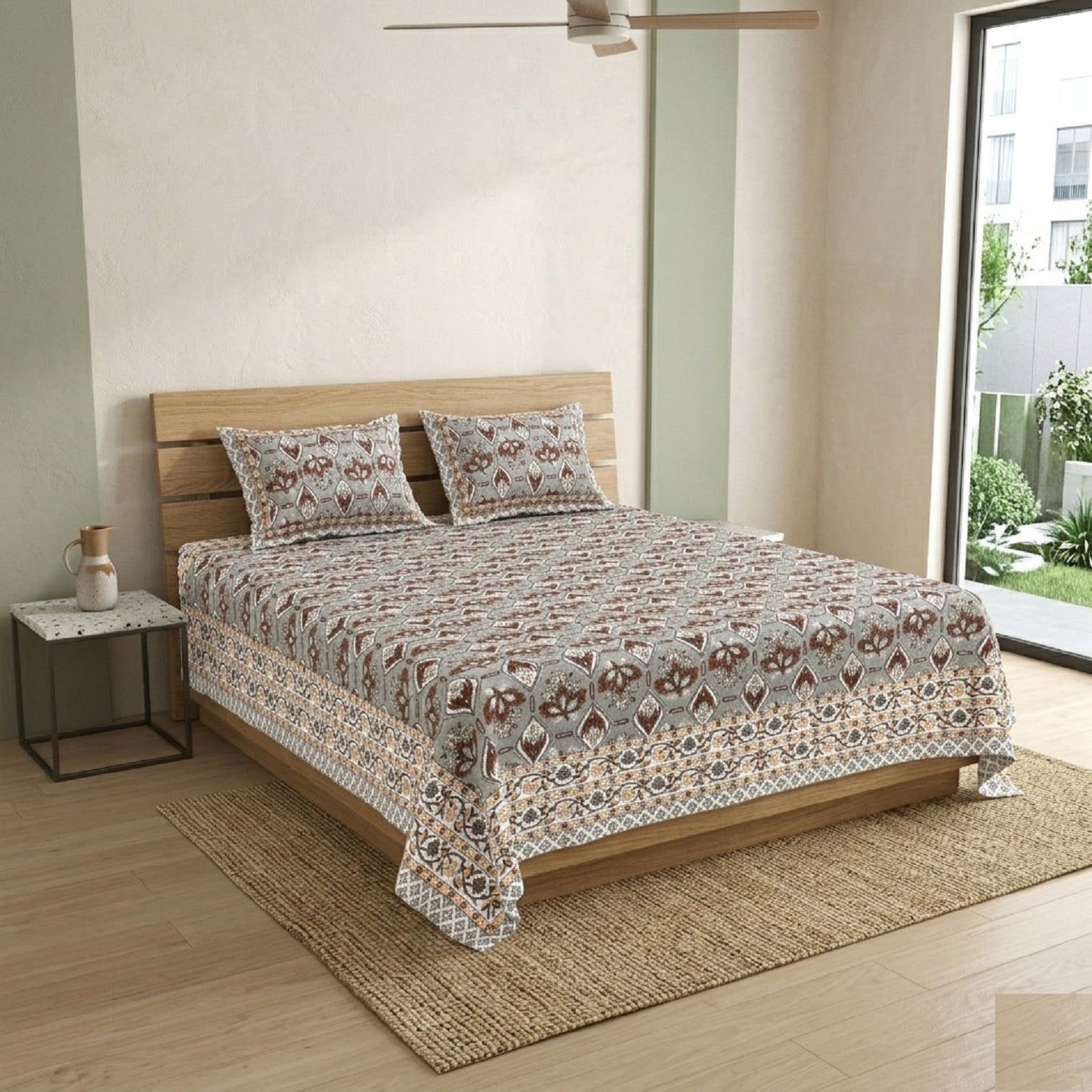King Size 100% Cotton Double Bedsheet with 2 Pillow Covers