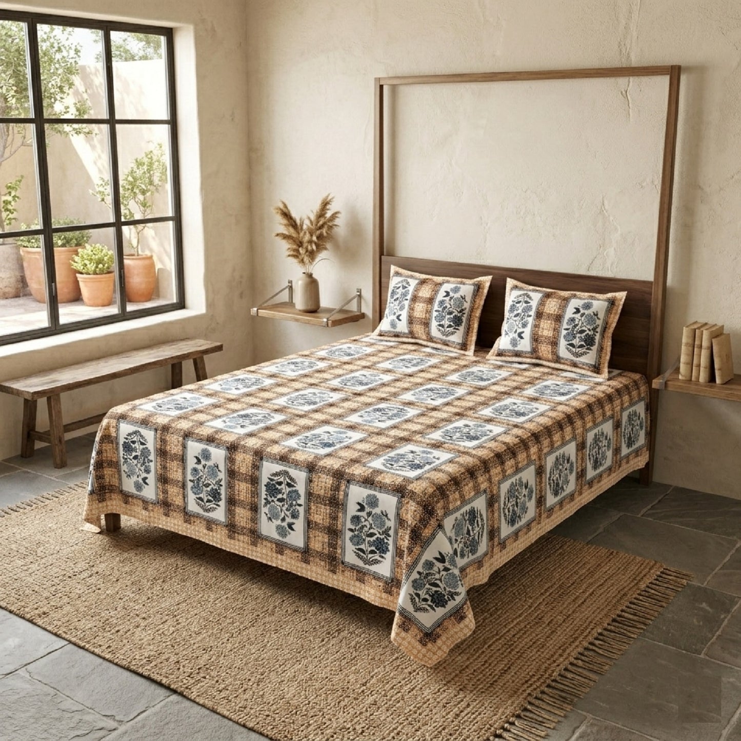 King Size 100% Cotton Double Bedsheet with 2 Pillow Covers