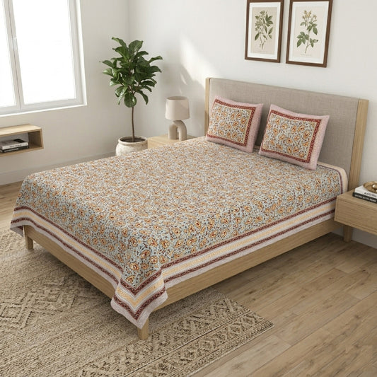 King Size 100% Cotton Double Bedsheet with 2 Pillow Covers
