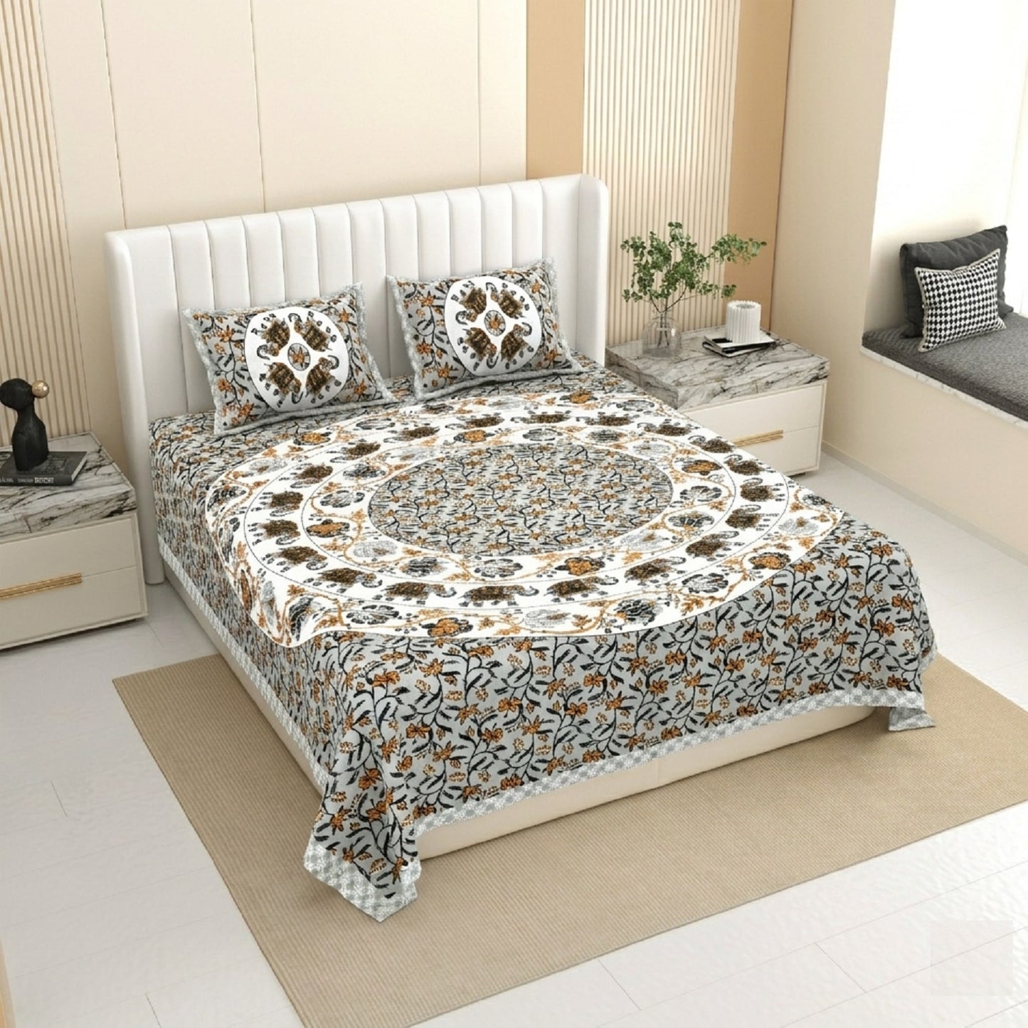 King Size 100% Cotton Double Bedsheet with 2 Pillow Covers