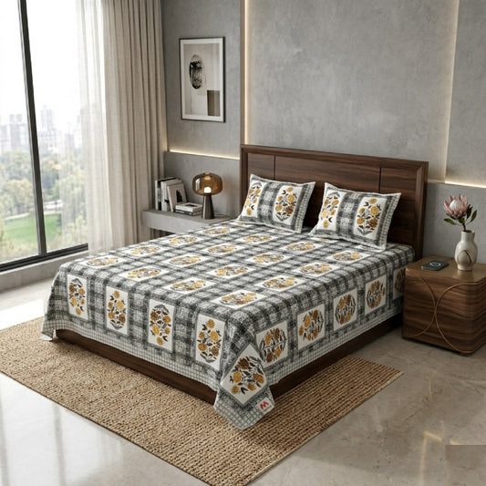 King Size 100% Cotton Double Bedsheet with 2 Pillow Covers