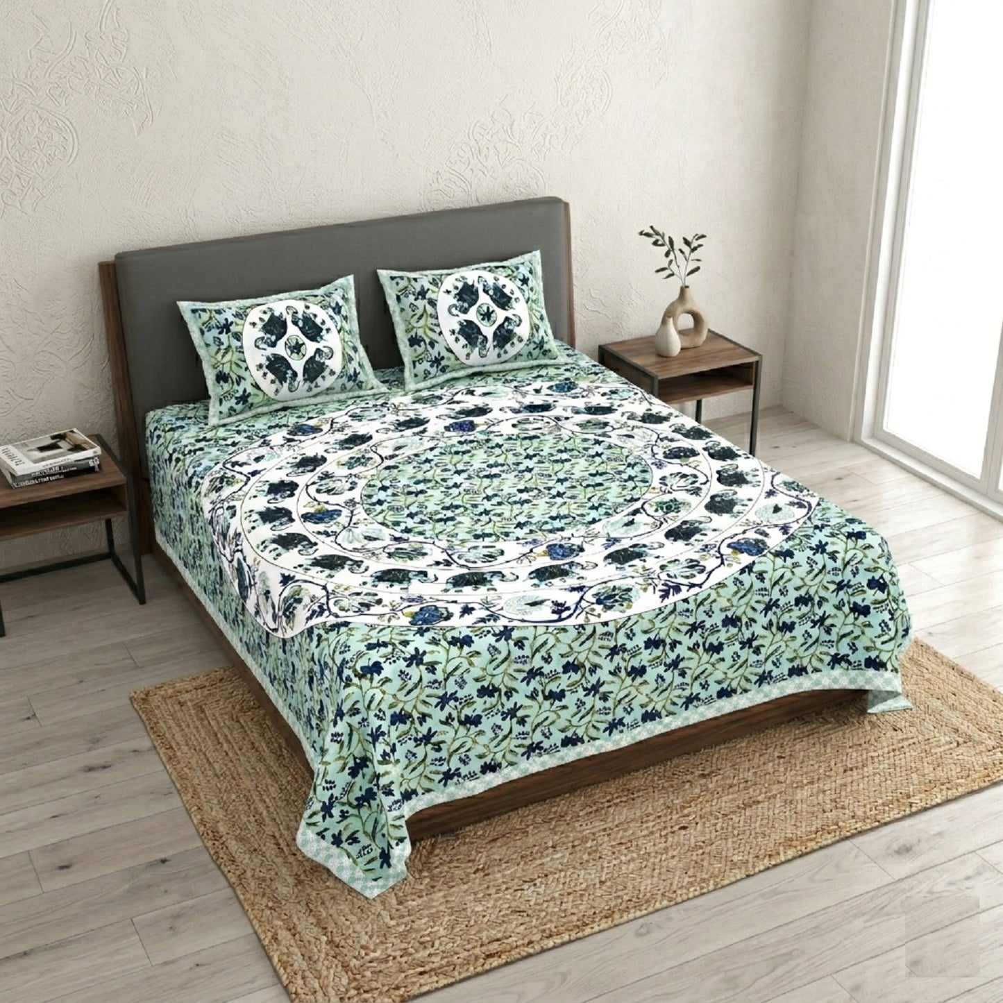 King Size 100% Cotton Double Bedsheet with 2 Pillow Covers
