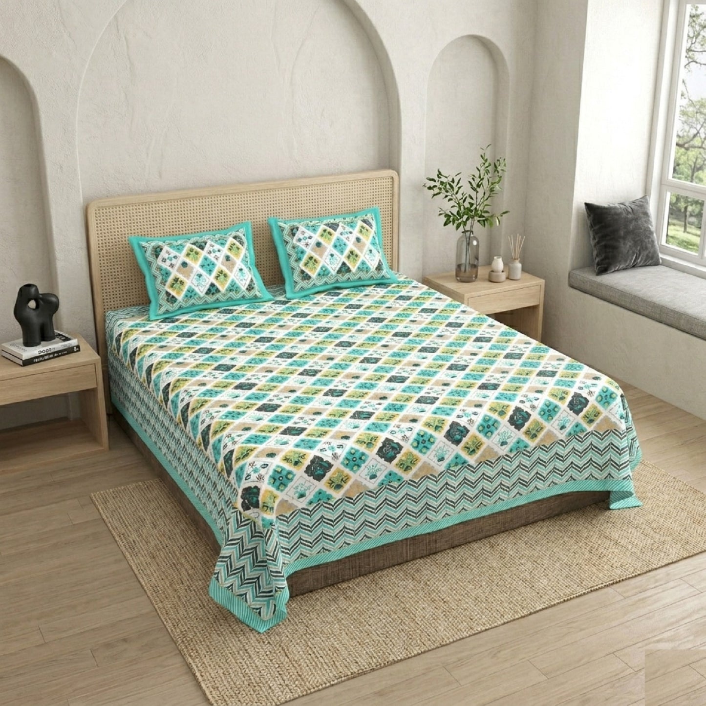 King Size 100% Cotton Double Bedsheet with 2 Pillow Covers