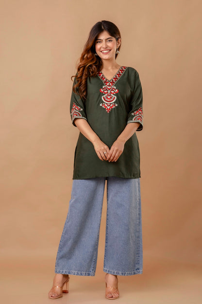 Yellow Embroidered Ethnic Top