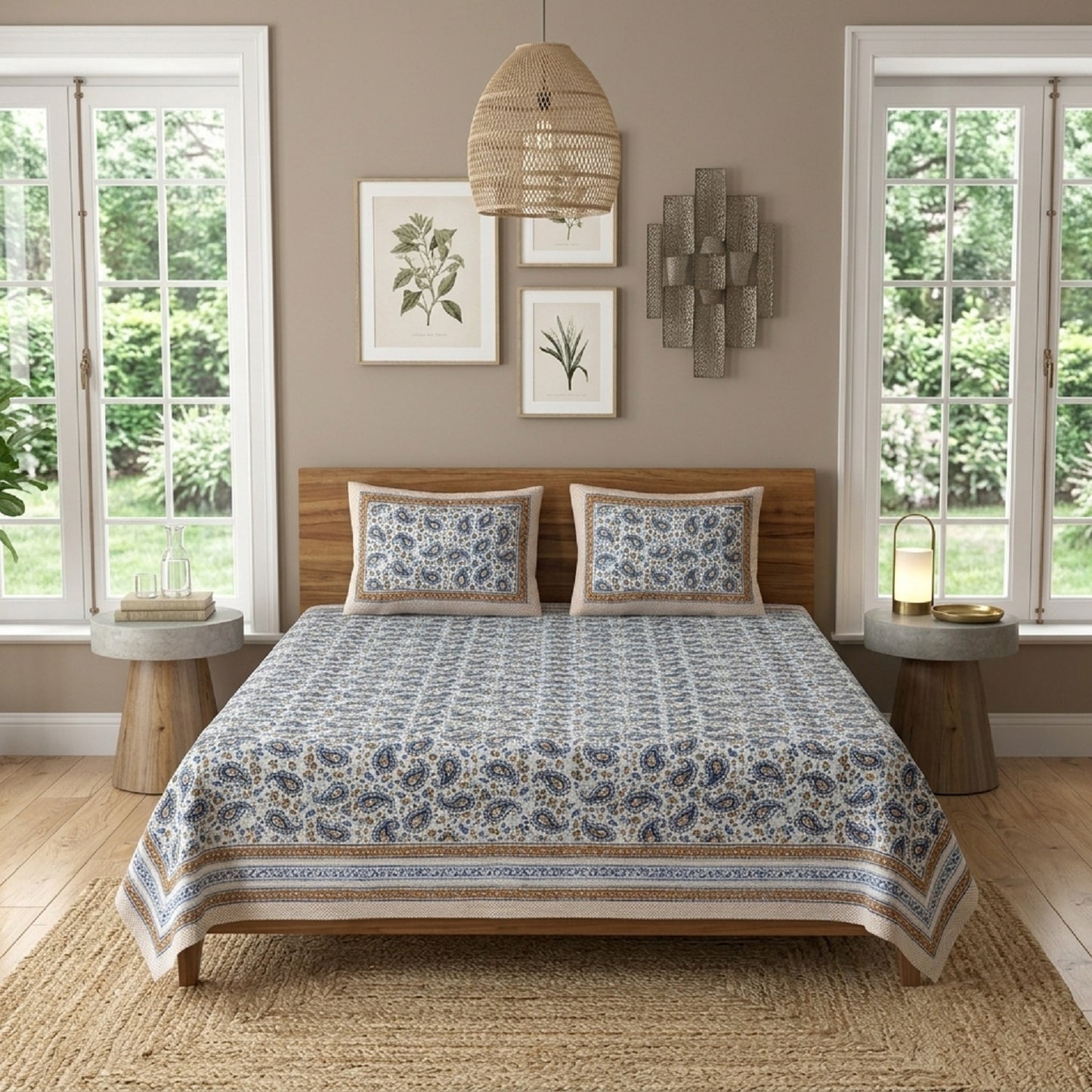 King Size 100% Cotton Double Bedsheet with 2 Pillow Covers
