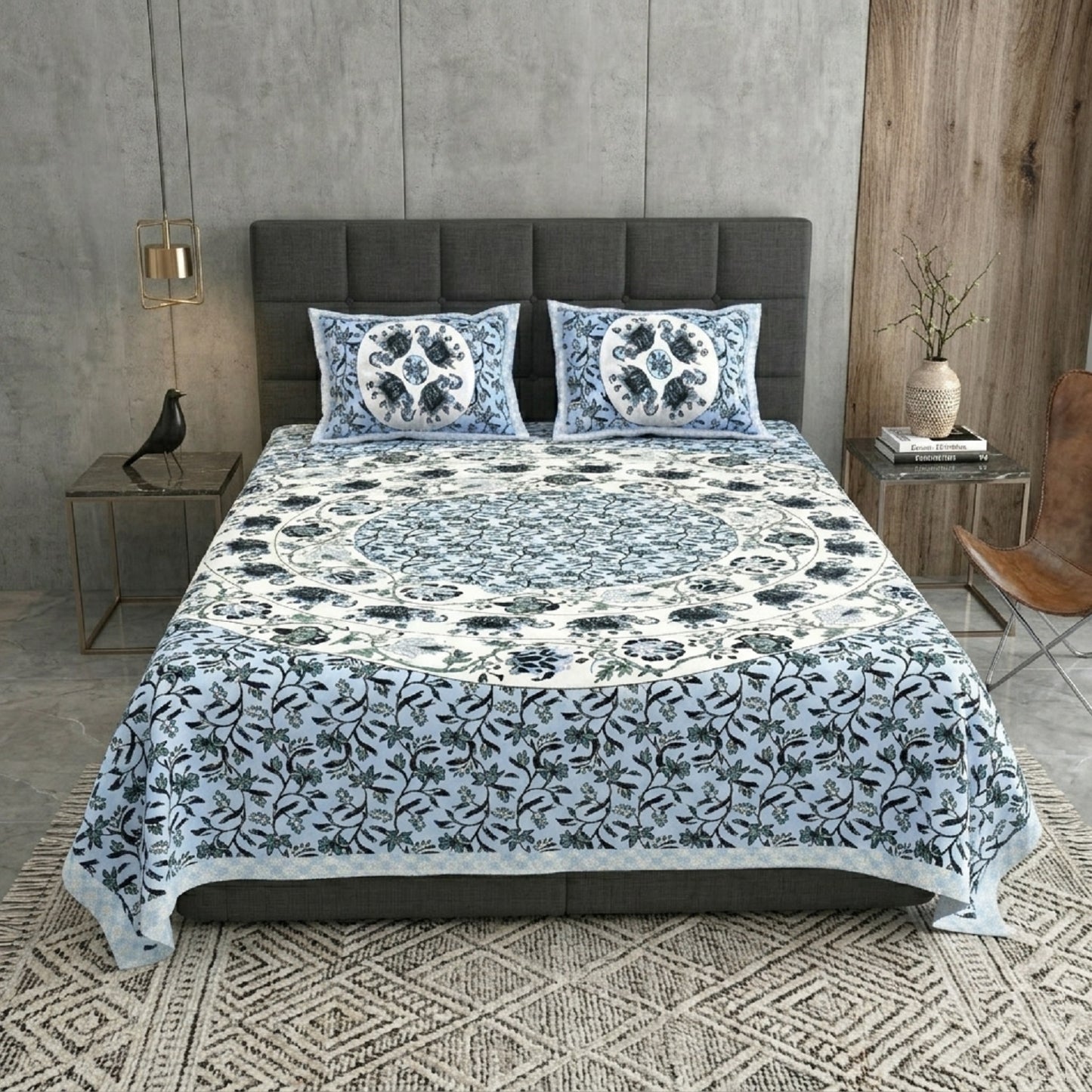 King Size 100% Cotton Double Bedsheet with 2 Pillow Covers