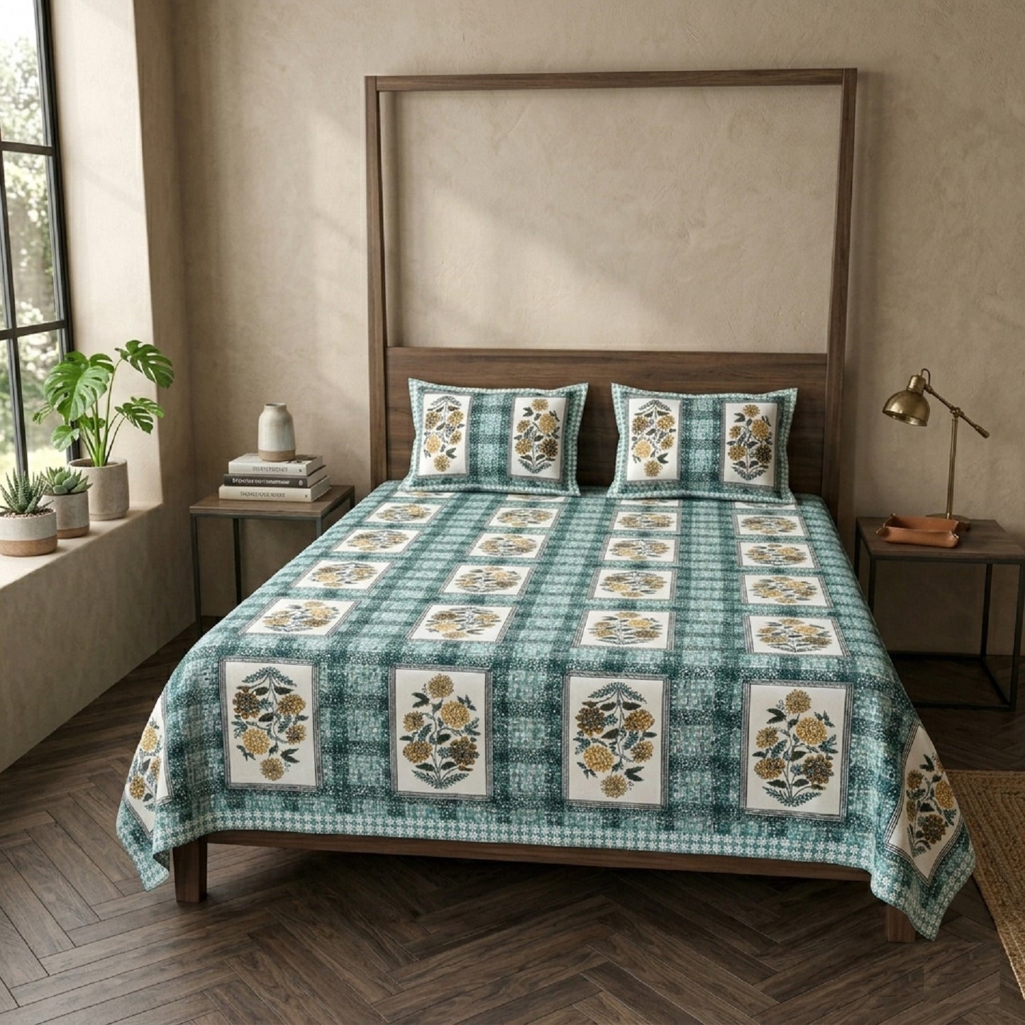King Size 100% Cotton Double Bedsheet with 2 Pillow Covers