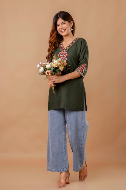 Yellow Embroidered Ethnic Top