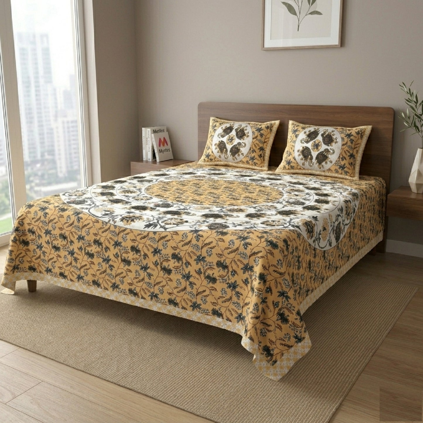 King Size 100% Cotton Double Bedsheet with 2 Pillow Covers