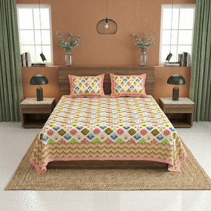 King Size 100% Cotton Double Bedsheet with 2 Pillow Covers