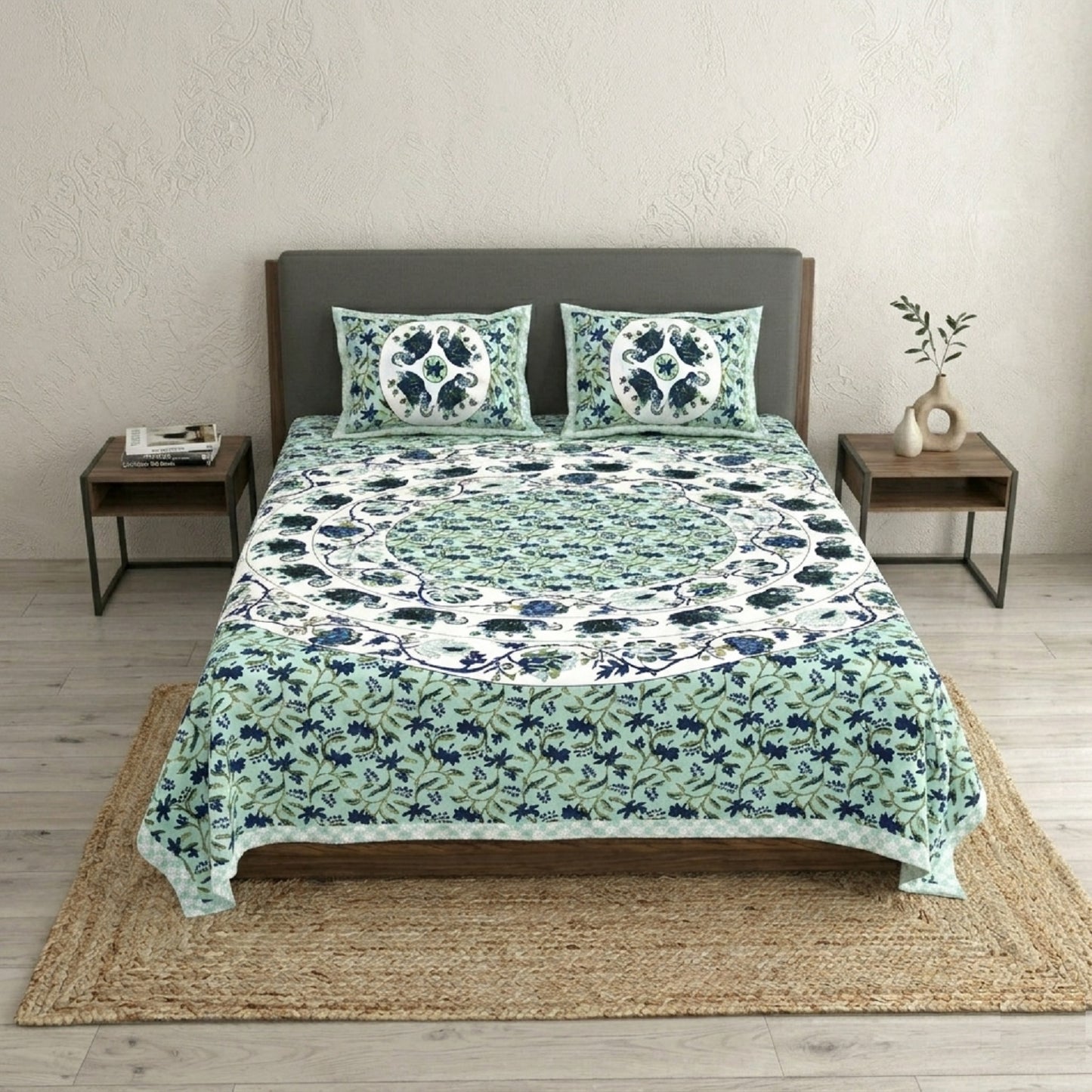 King Size 100% Cotton Double Bedsheet with 2 Pillow Covers