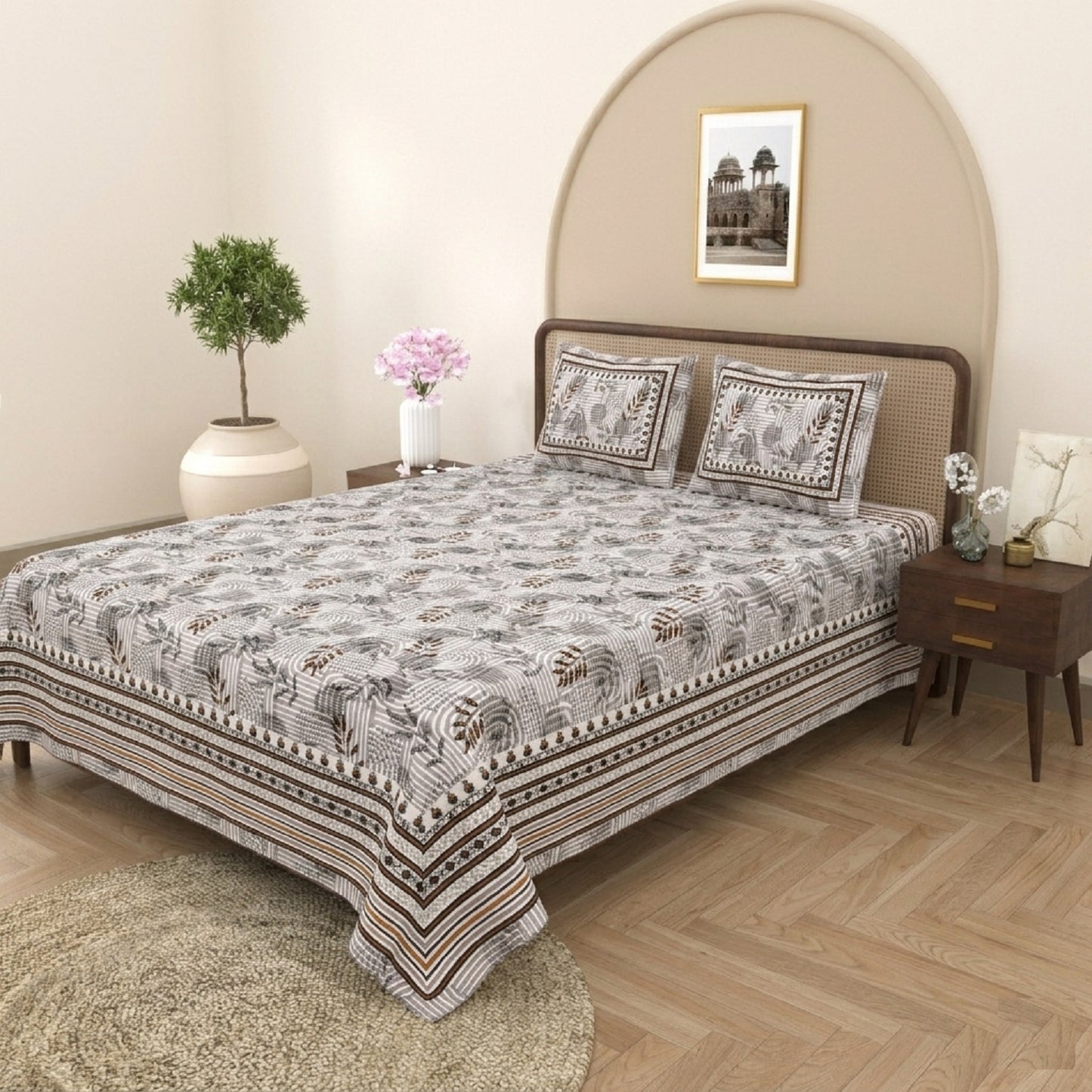 King Size 100% Cotton Double Bedsheet with 2 Pillow Covers