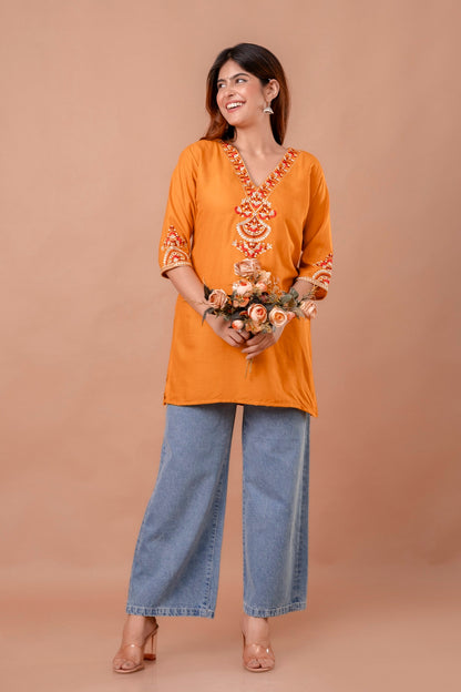 Yellow Embroidered Ethnic Top