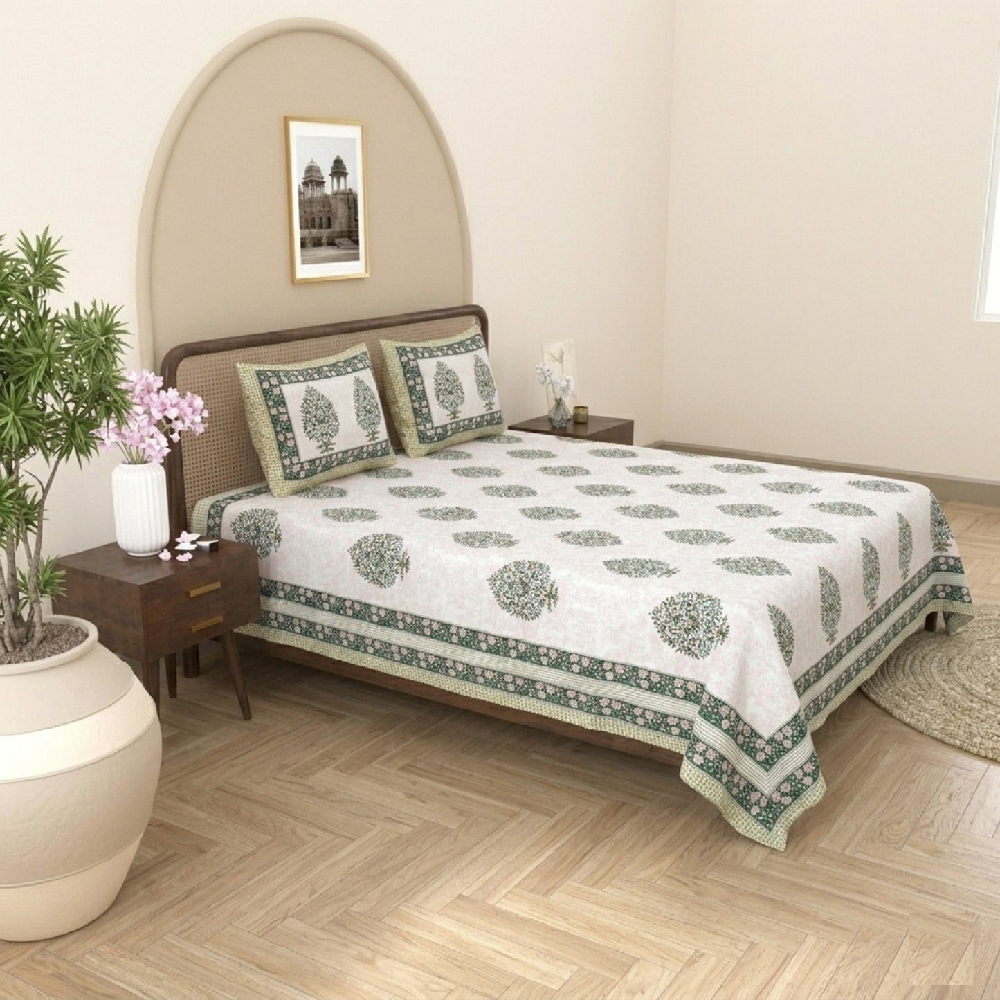 King Size 100% Cotton Double Bedsheet with 2 Pillow Covers