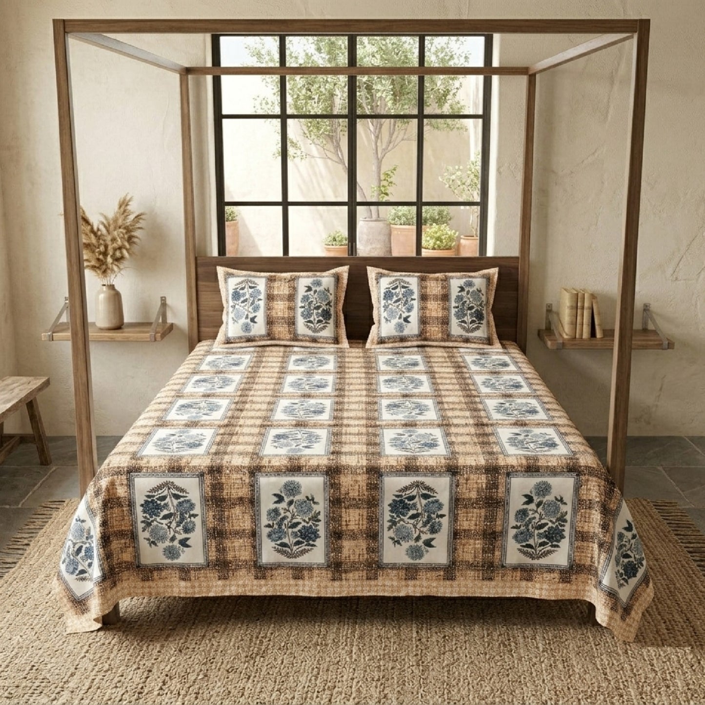 King Size 100% Cotton Double Bedsheet with 2 Pillow Covers