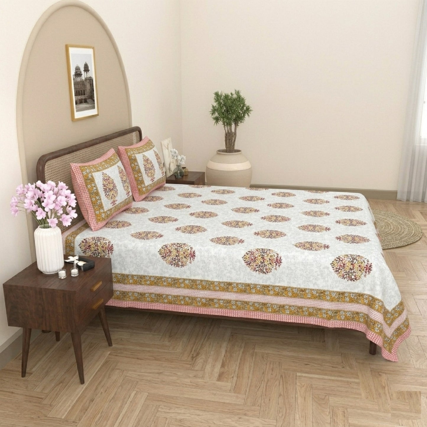 King Size 100% Cotton Double Bedsheet with 2 Pillow Covers