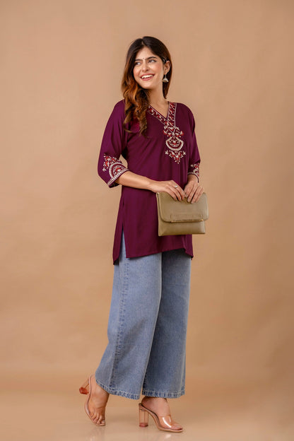 Yellow Embroidered Ethnic Top