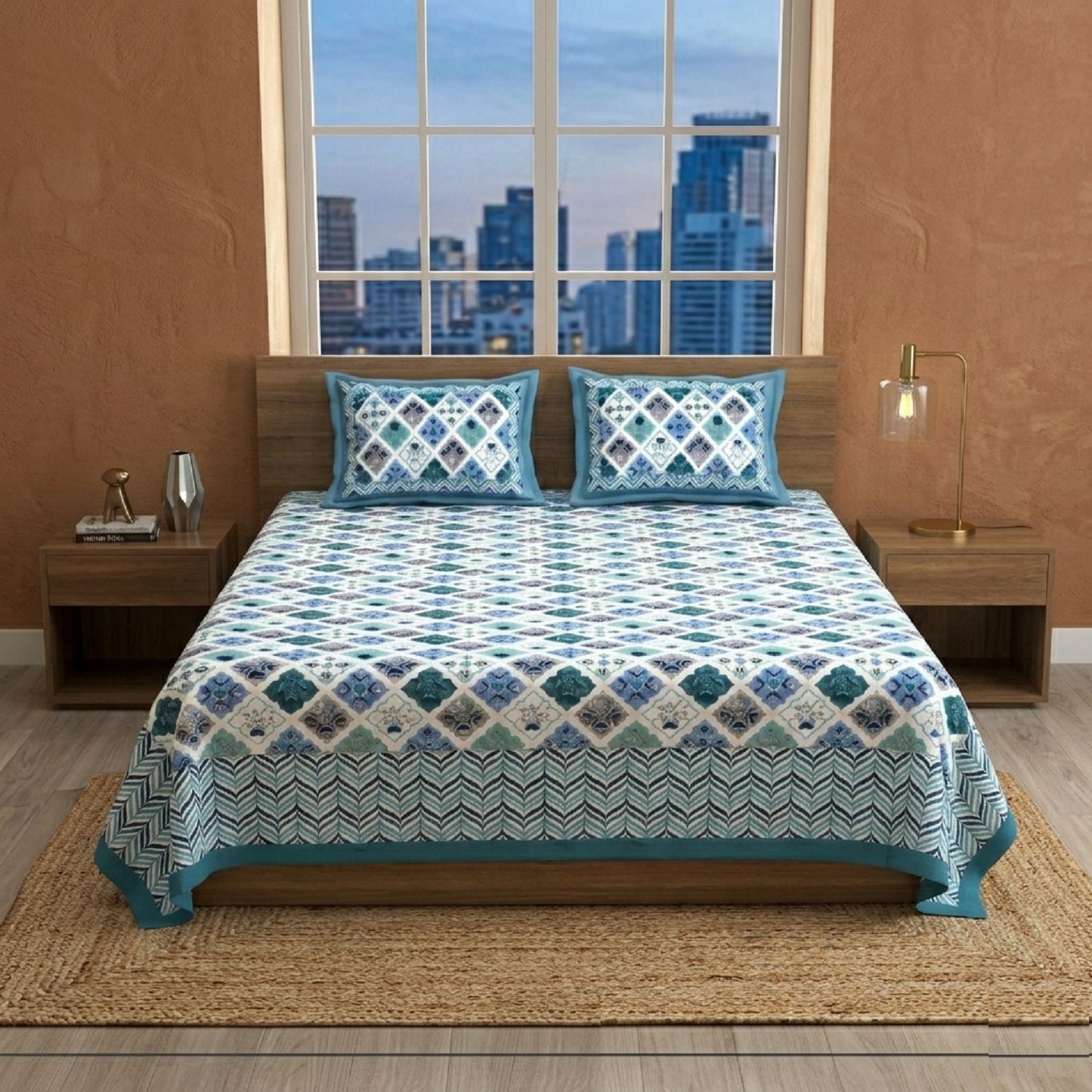 King Size 100% Cotton Double Bedsheet with 2 Pillow Covers
