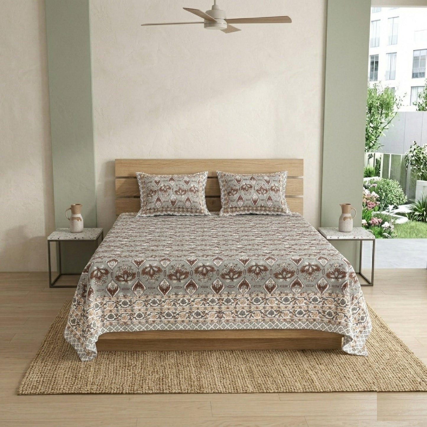 King Size 100% Cotton Double Bedsheet with 2 Pillow Covers