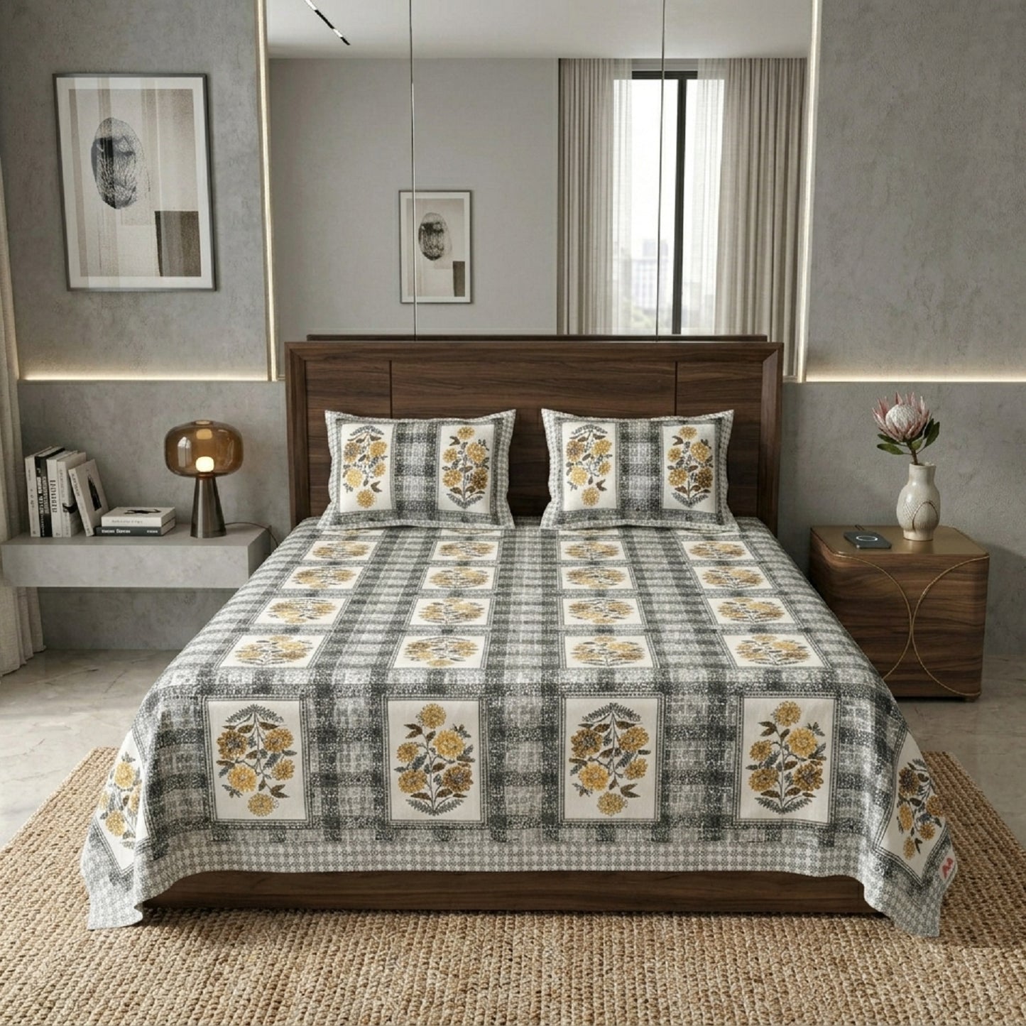 King Size 100% Cotton Double Bedsheet with 2 Pillow Covers