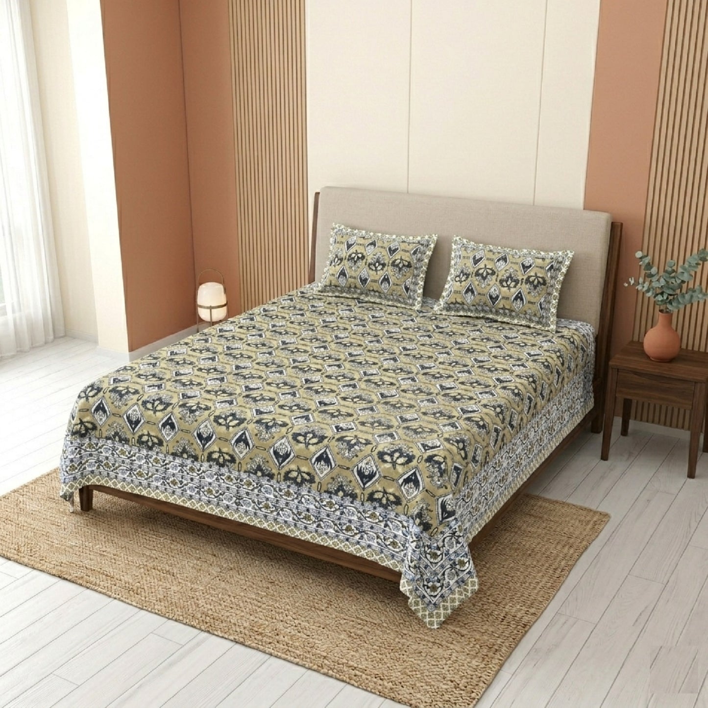 King Size 100% Cotton Double Bedsheet with 2 Pillow Covers