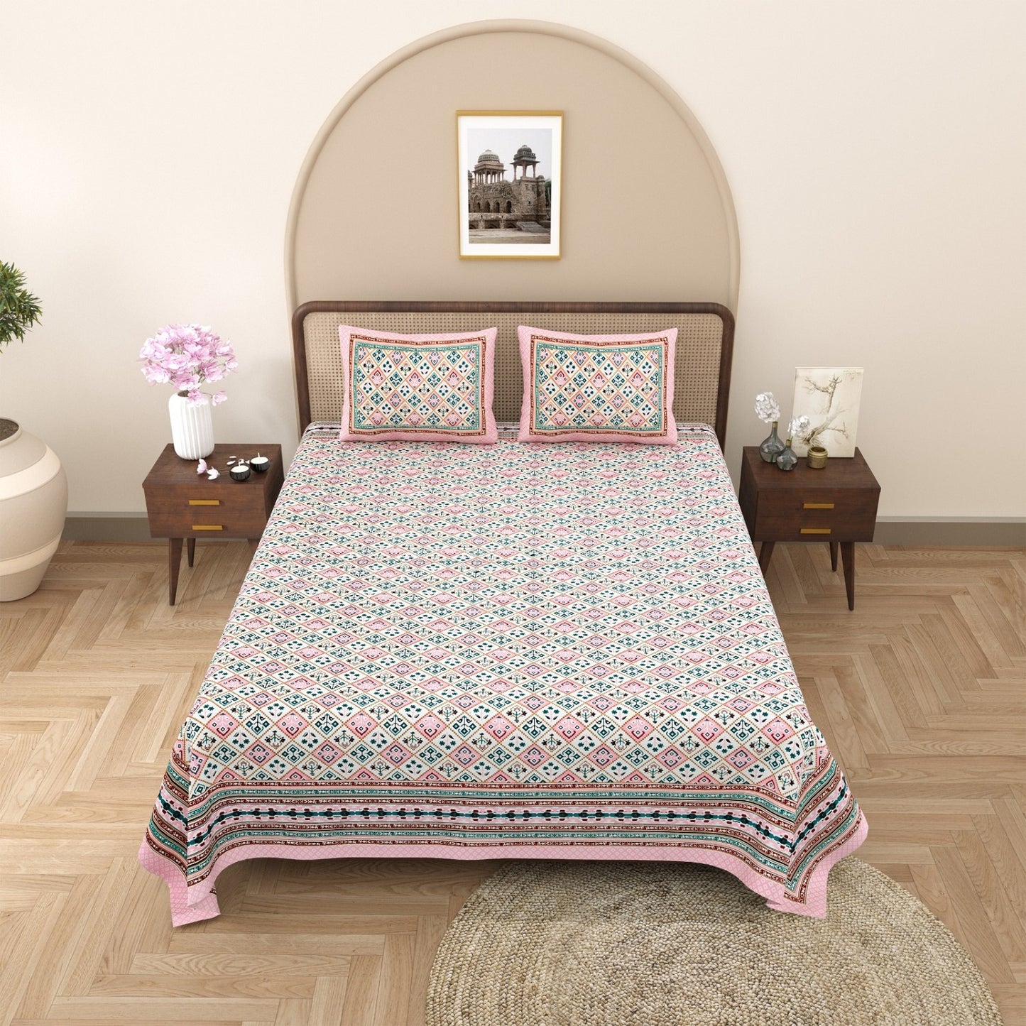 King Size 100% Cotton Double Bedsheet with 2 Pillow Covers