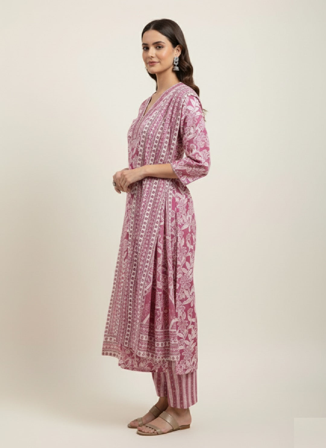 Maroon Floral Printed Cotton Kurta with Pant & Dupatta