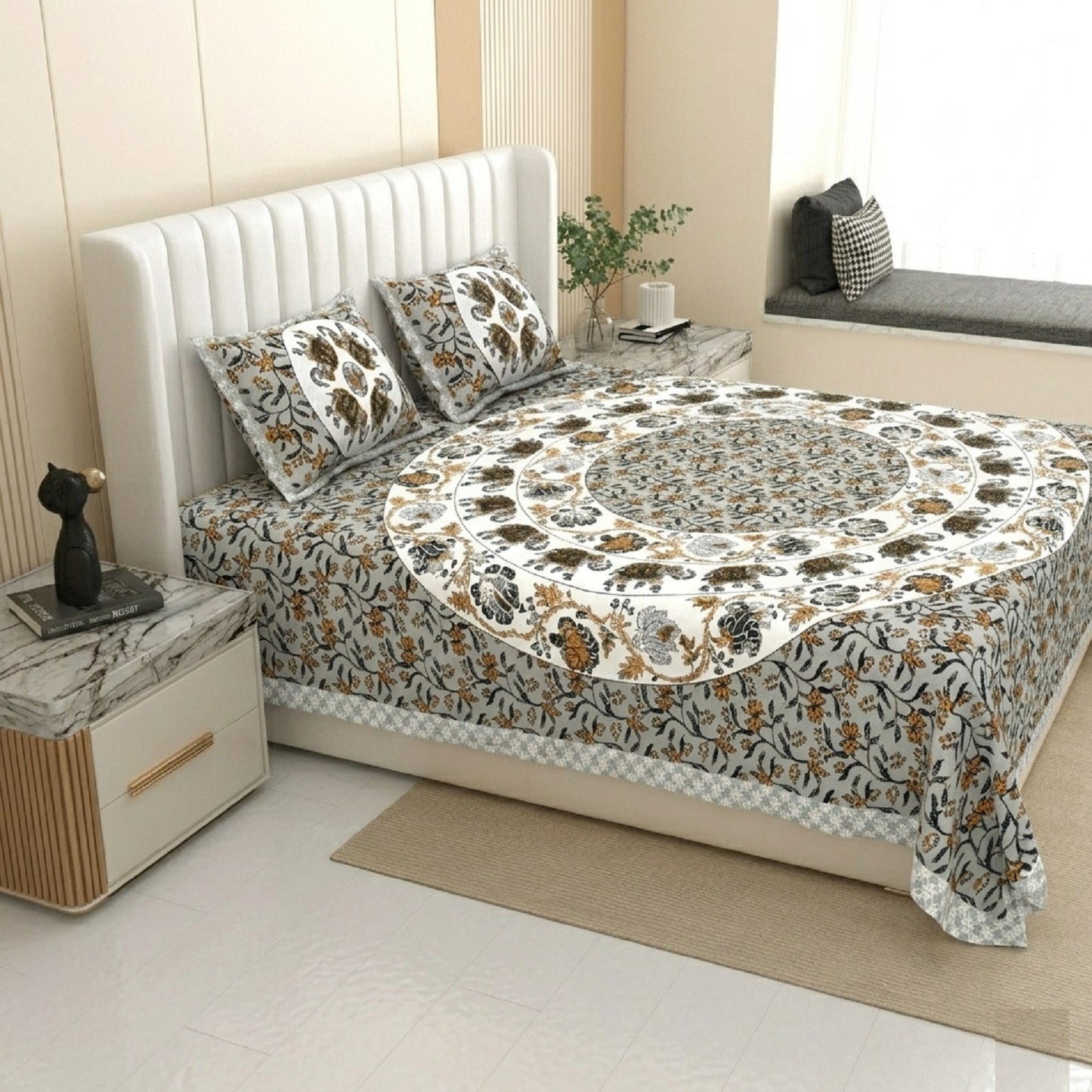 King Size 100% Cotton Double Bedsheet with 2 Pillow Covers