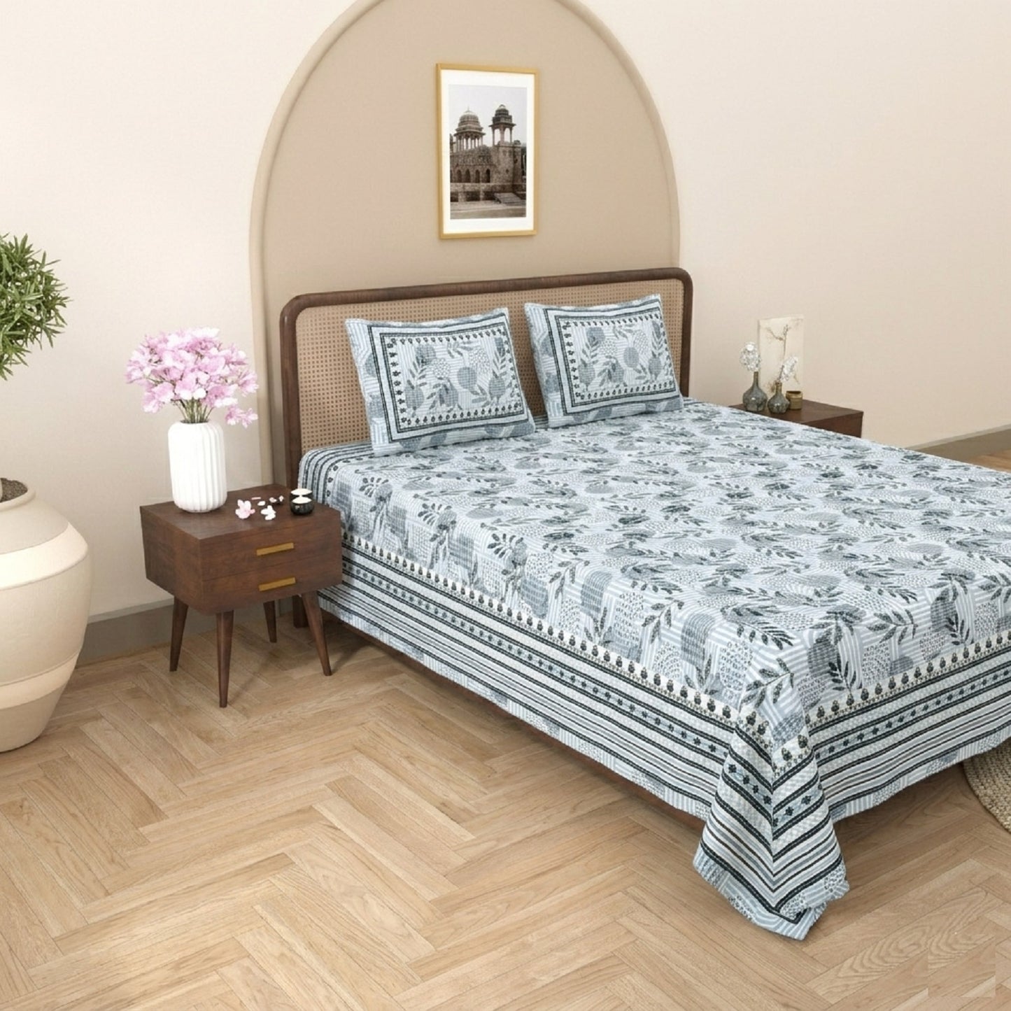 King Size 100% Cotton Double Bedsheet with 2 Pillow Covers